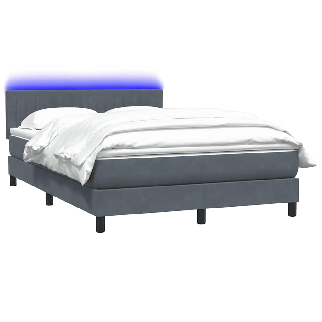 Lova su spyruokliniu/čiužiniu/LED, tamsiai pilka, 160x210 cm, aksomas