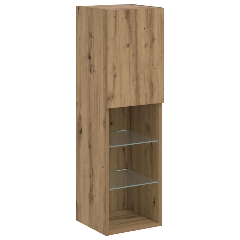 TV spintelės su LED, 2vnt., rudos ąžuolo, 30,5x30x102cm