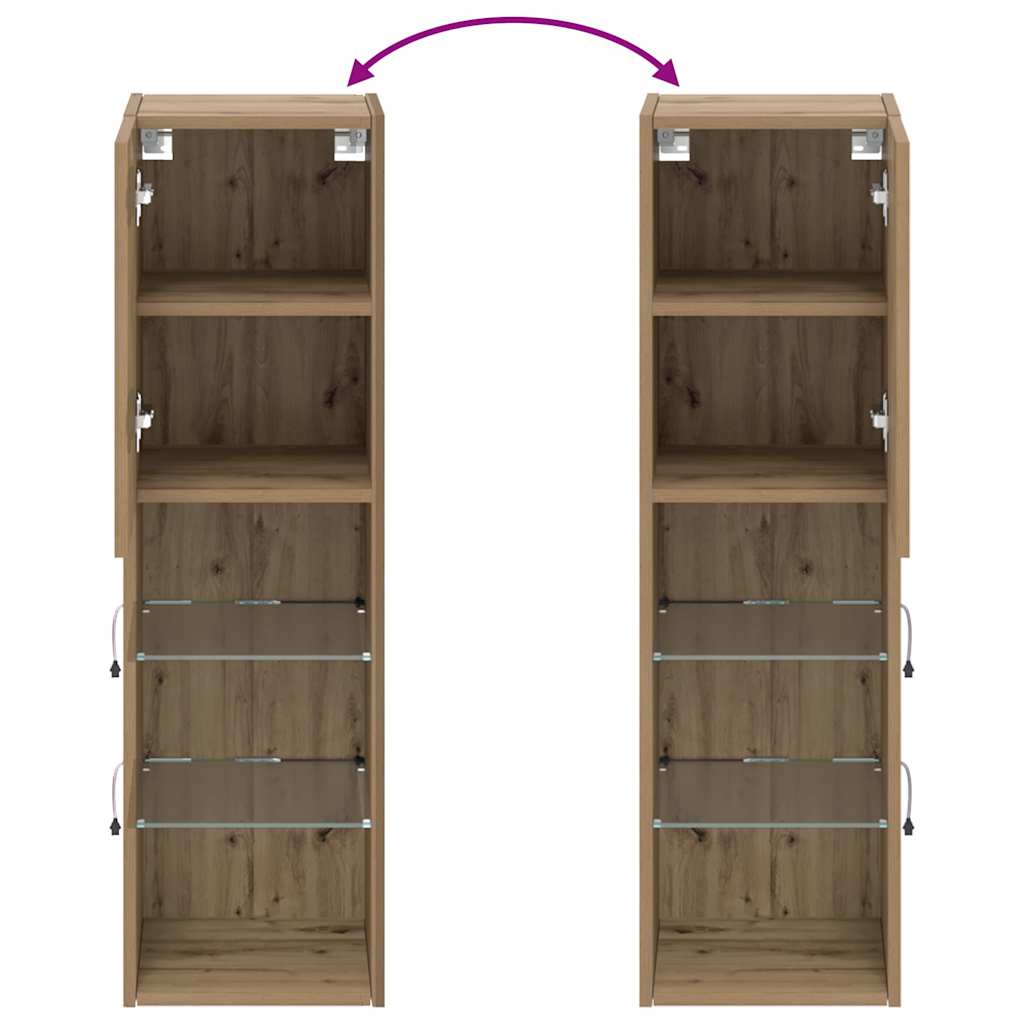 TV spintelės su LED, 2vnt., rudos ąžuolo, 30,5x30x102cm