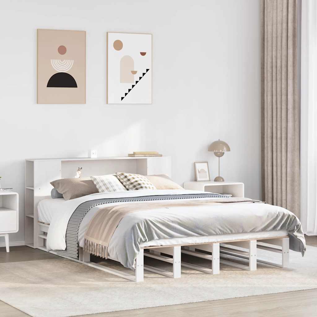 Lova su knygų spinta be čiužinio, balta, 150x200cm, pušis