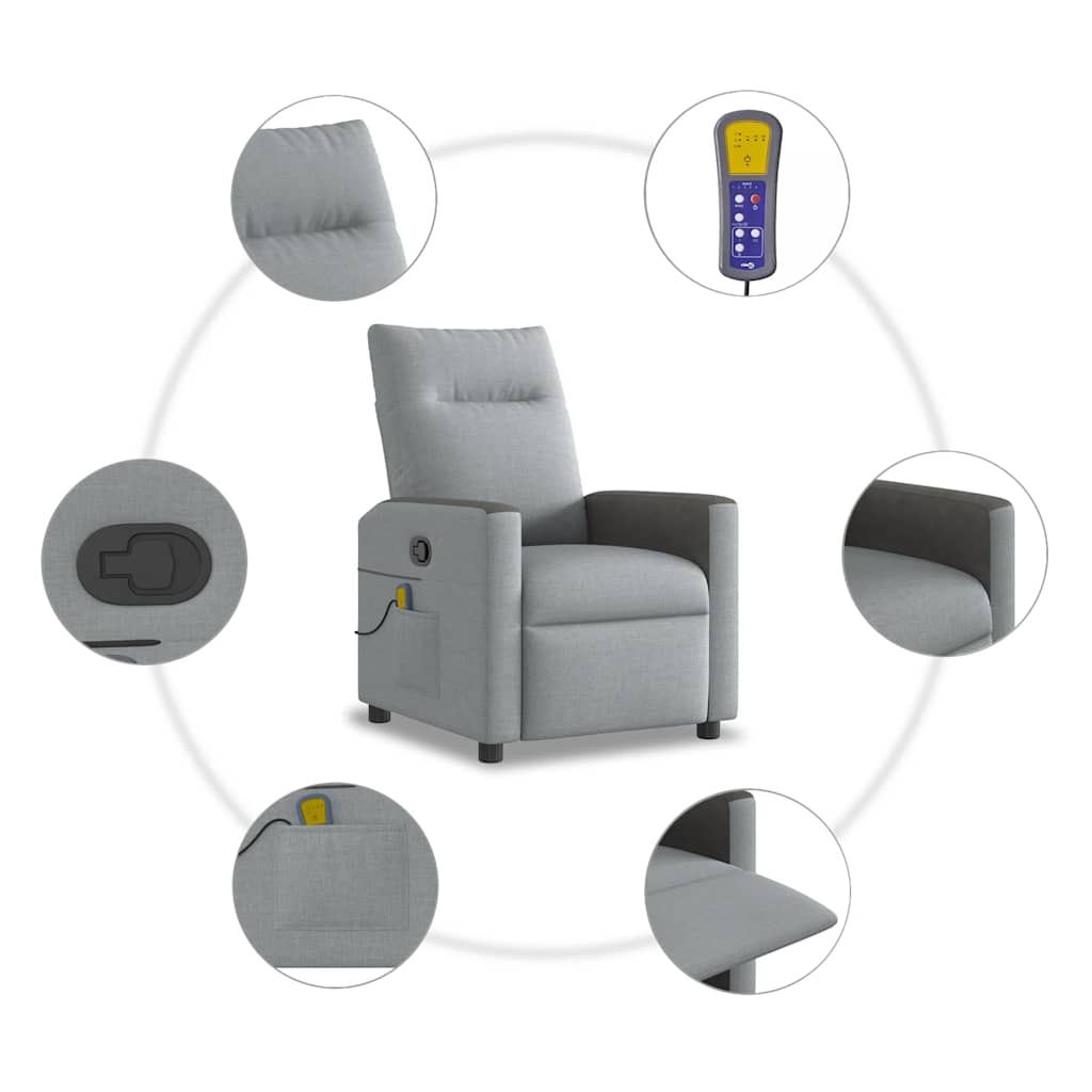 Atlošiamas masažinis krėslas, šviesiai pilkos spalvos, audinys