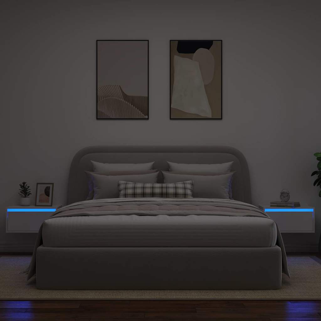 Sieninės naktinės spintelės su LED, 2vnt., baltos