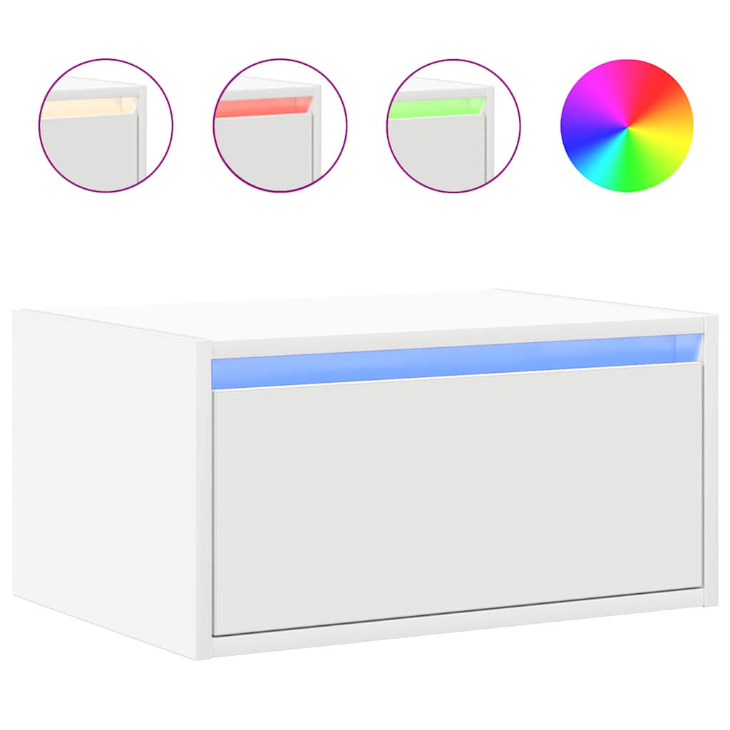 Sieninės naktinės spintelės su LED, 2vnt., baltos