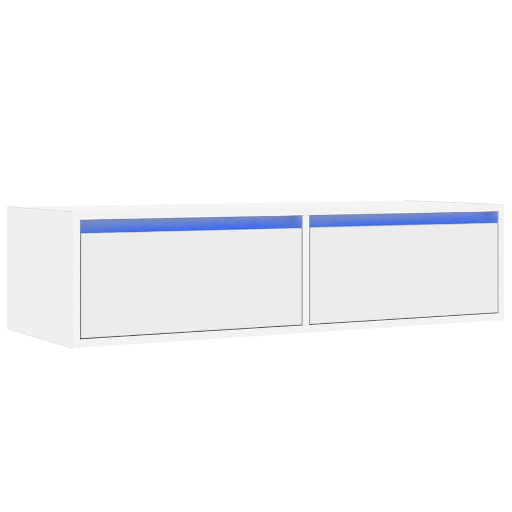 Televizoriaus spintelė su LED apšvietimu, balta, 100X35,5x25 cm