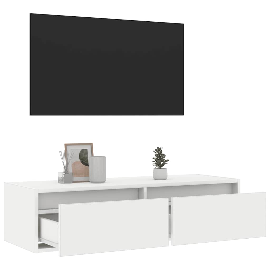 Televizoriaus spintelė su LED apšvietimu, balta, 100X35,5x25 cm
