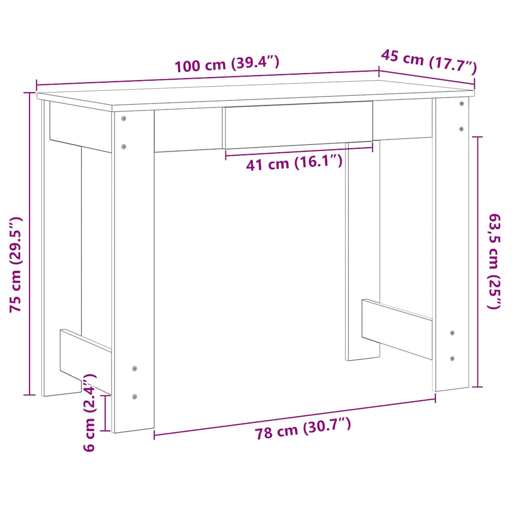 Rašomasis stalas, medienos, 100x45x75cm, apdirbta mediena