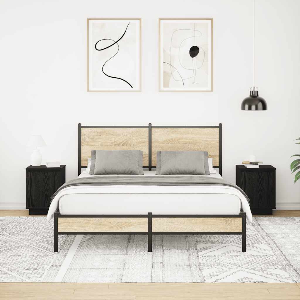 Spintelės prie lovos su LED lemputėmis 2 vnt Juodos 38x34x50 cm