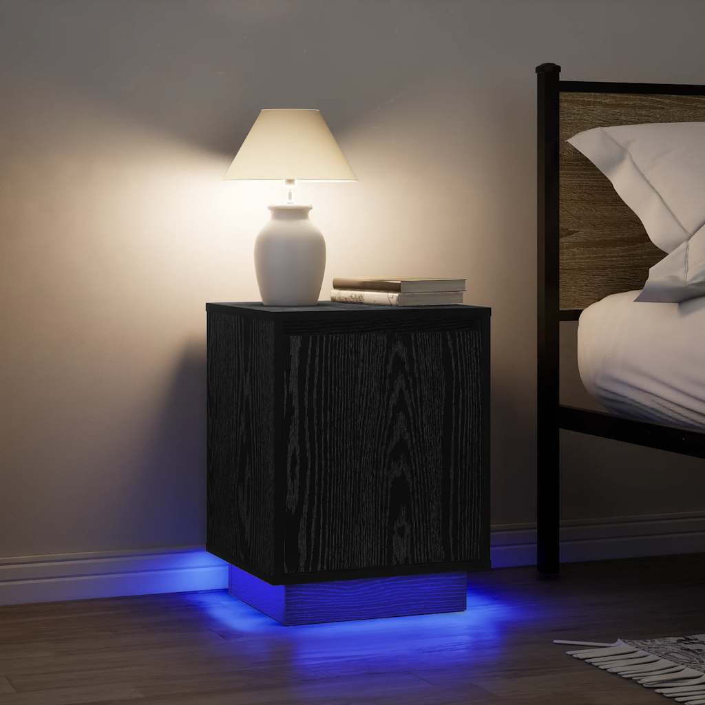 Spintelės prie lovos su LED lemputėmis 2 vnt Juodos 38x34x50 cm