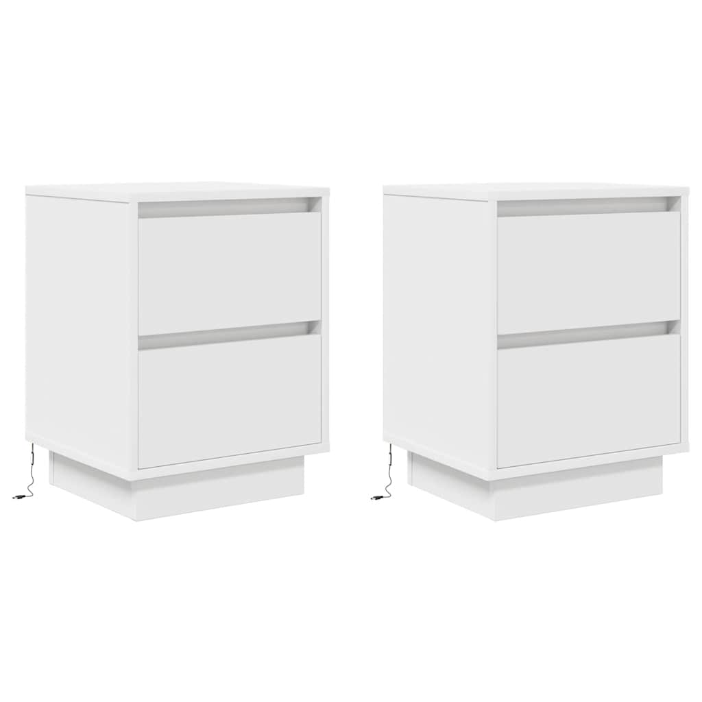 Spintelės prie lovos su LED lemputėmis 2 vnt Baltos 38x34x50 cm