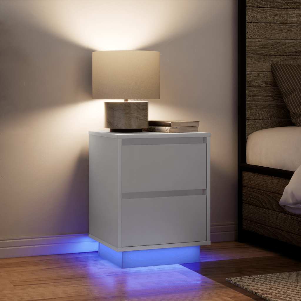 Spintelės prie lovos su LED lemputėmis 2 vnt Baltos 38x34x50 cm