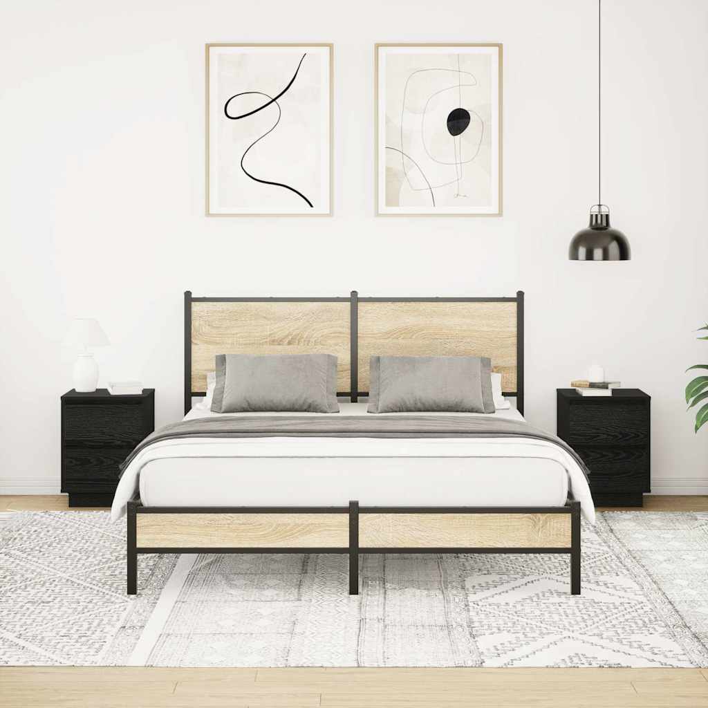 Spintelės prie lovos su LED lemputėmis 2 vnt Juodos 38x34x50 cm