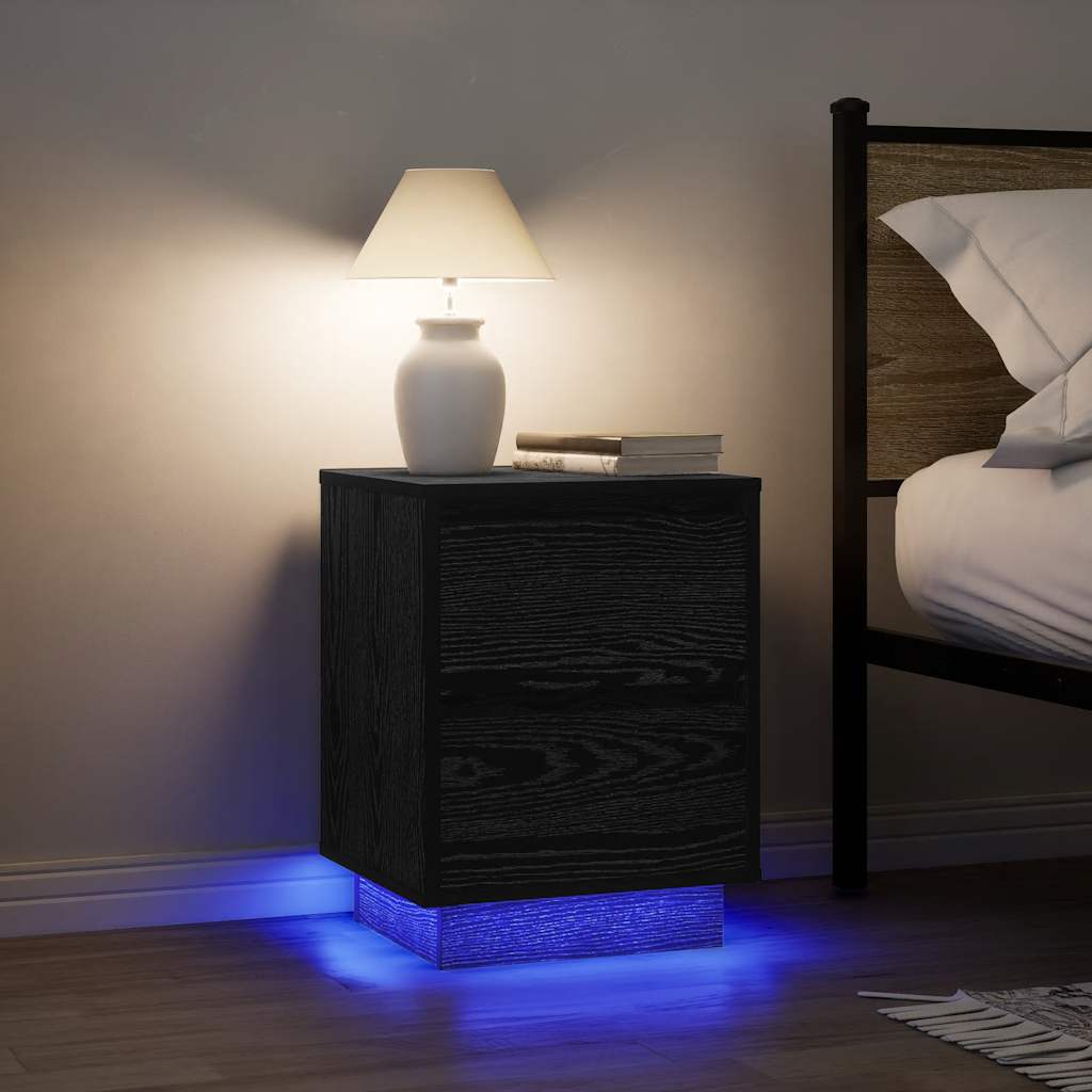 Spintelės prie lovos su LED lemputėmis 2 vnt Juodos 38x34x50 cm