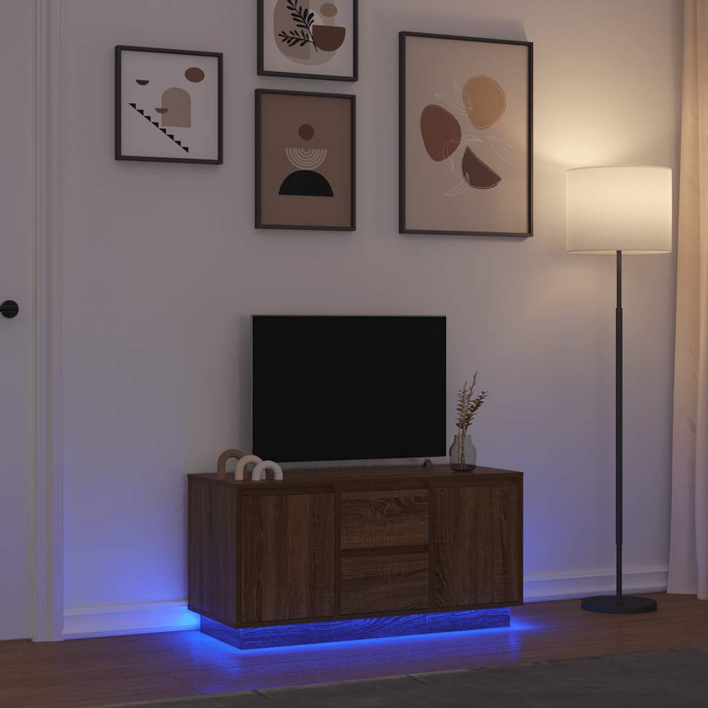 Televizoriaus spintelė su LED, ruda ąžuolo, 100x41x50 cm