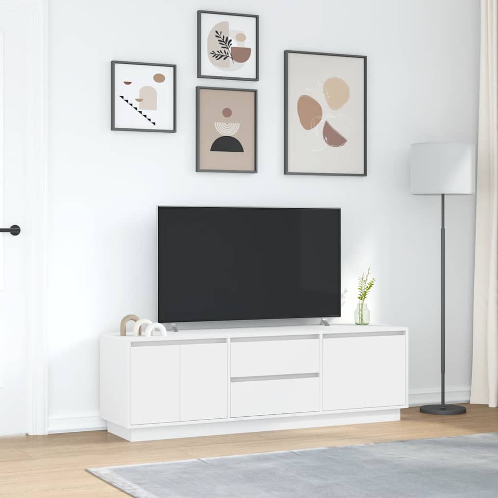 TV spintelė su LED lemputėmis, baltos spalvos, 160,5x41x50 cm