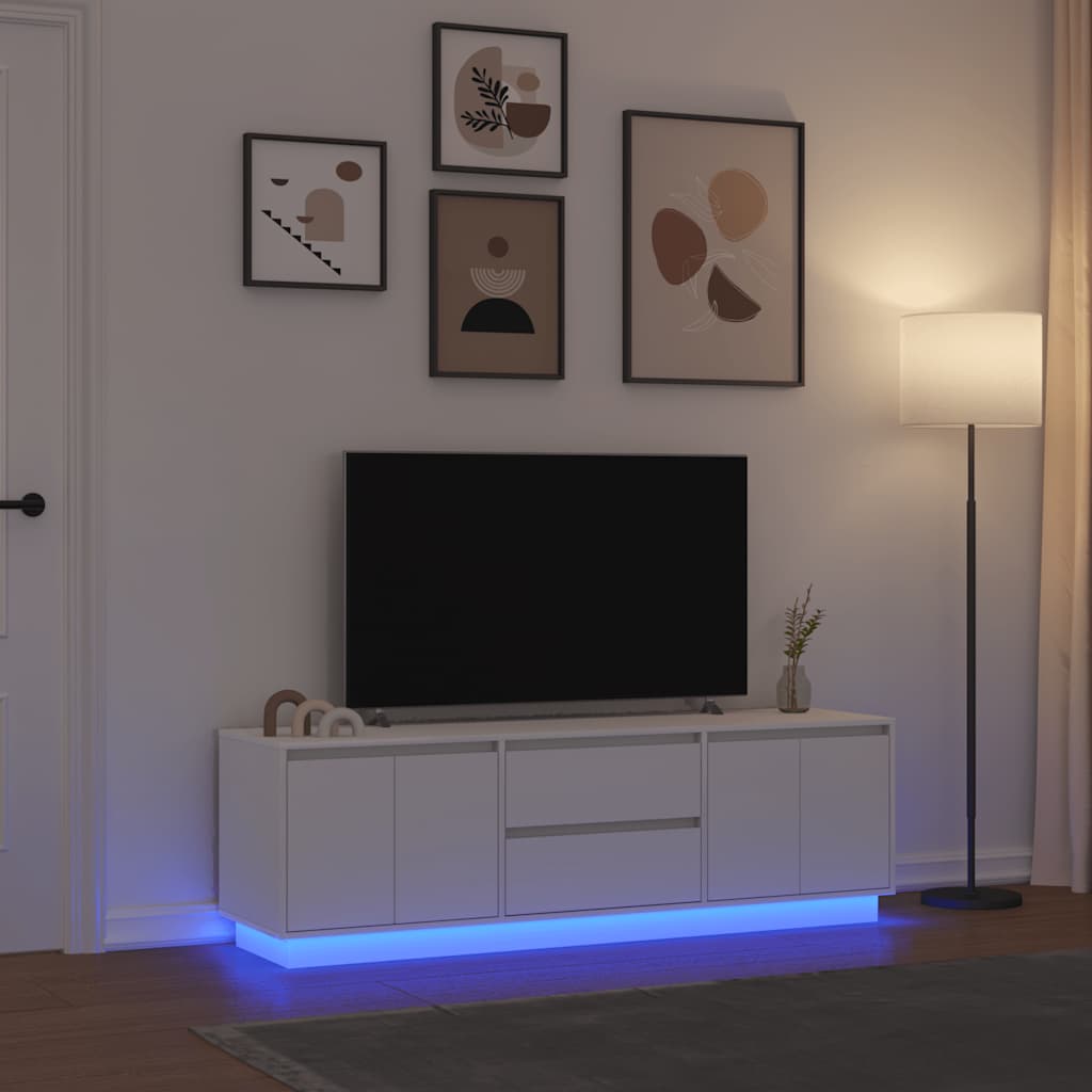 TV spintelė su LED lemputėmis, baltos spalvos, 160,5x41x50 cm