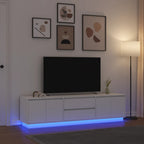 TV spintelė su LED lemputėmis, baltos spalvos, 193,5x41x50 cm