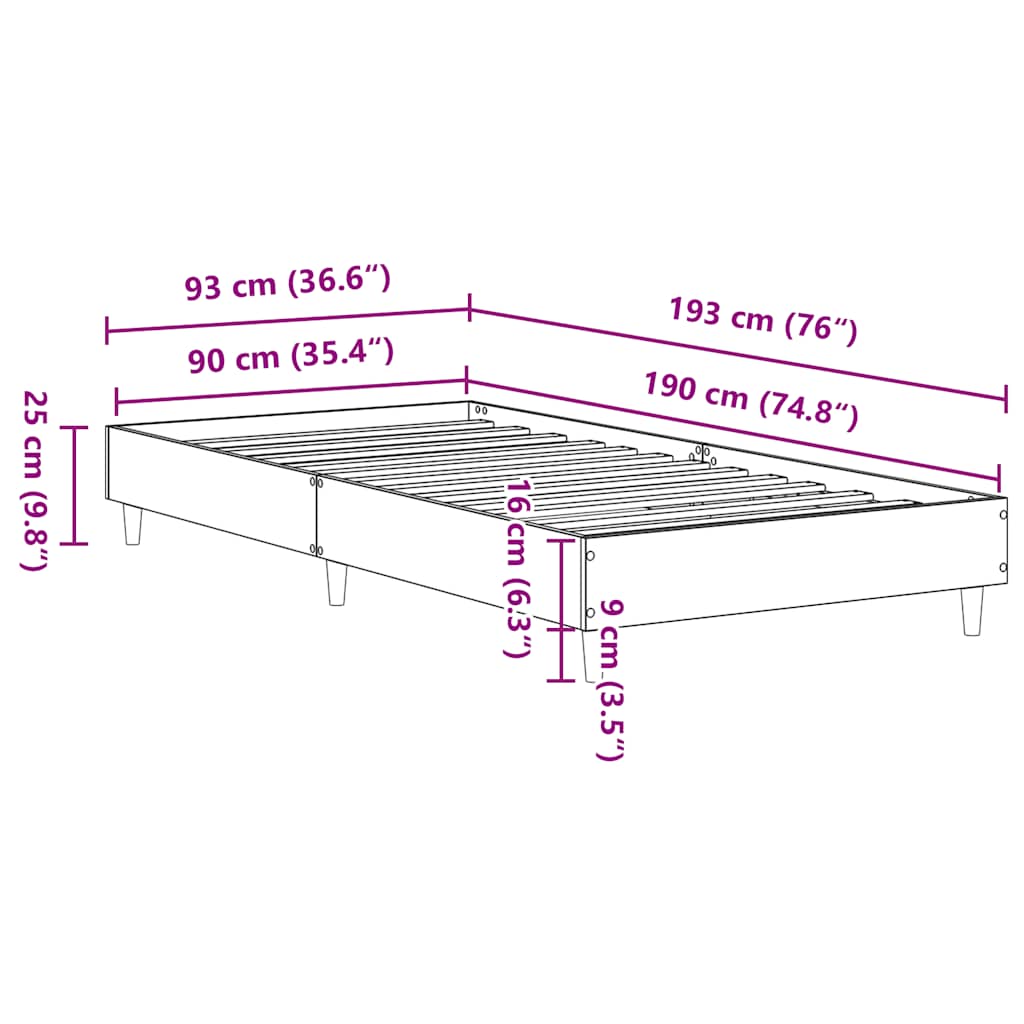 lovos rėmas be čiužinio pilka 90x190 cm inžinerinė mediena