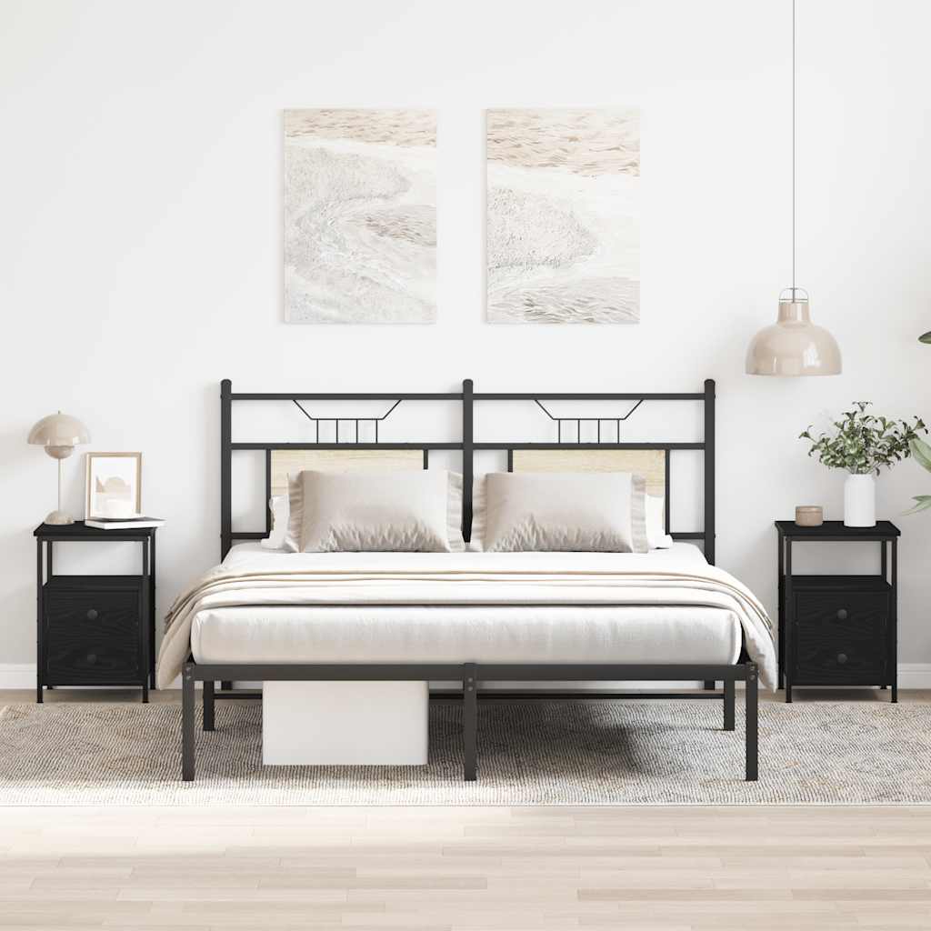 Naktinės spintelės, 2 vnt., juodo ąžuolo spalvos, 34x35,5x50cm, inžinerinė mediena