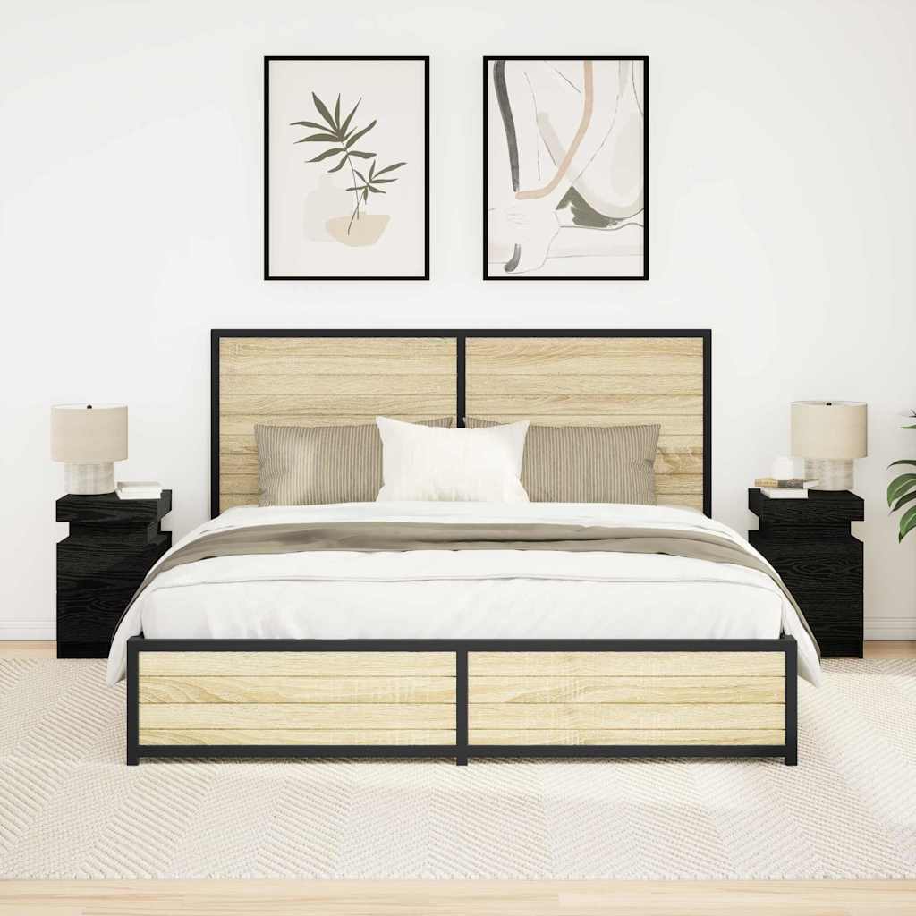 Naktinis staliukas su 2 pcs juoda ąžuolo 35 x 39 x 55 cm