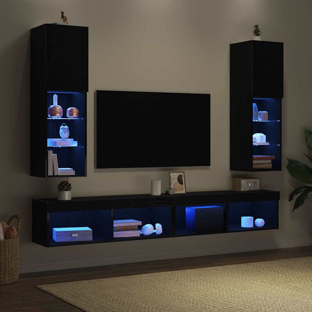 Televizoriaus spintelė 2 pcs Juoda 30,5 x 30 x 102 cm