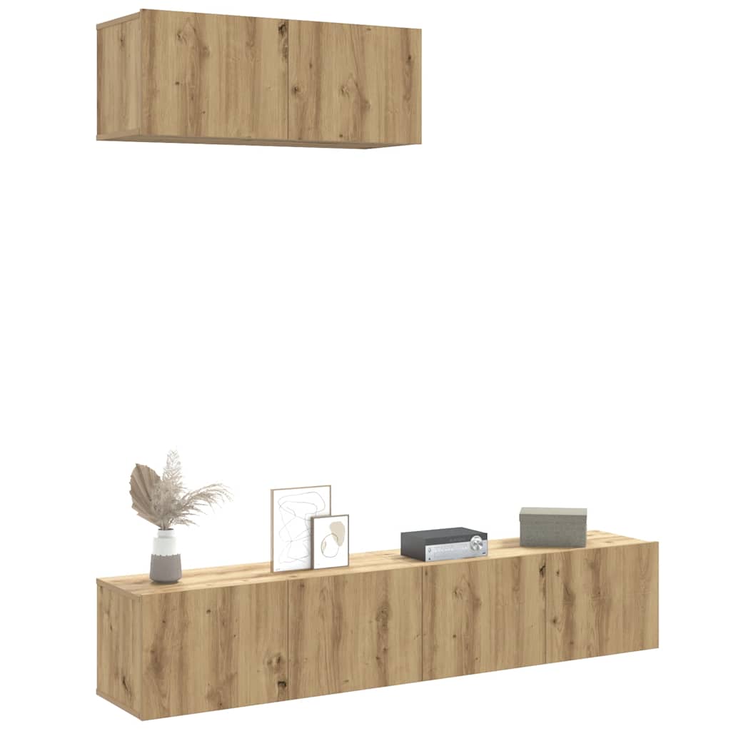 3 dalių sieninis televizoriaus spintelės komplektas Artisan Oak