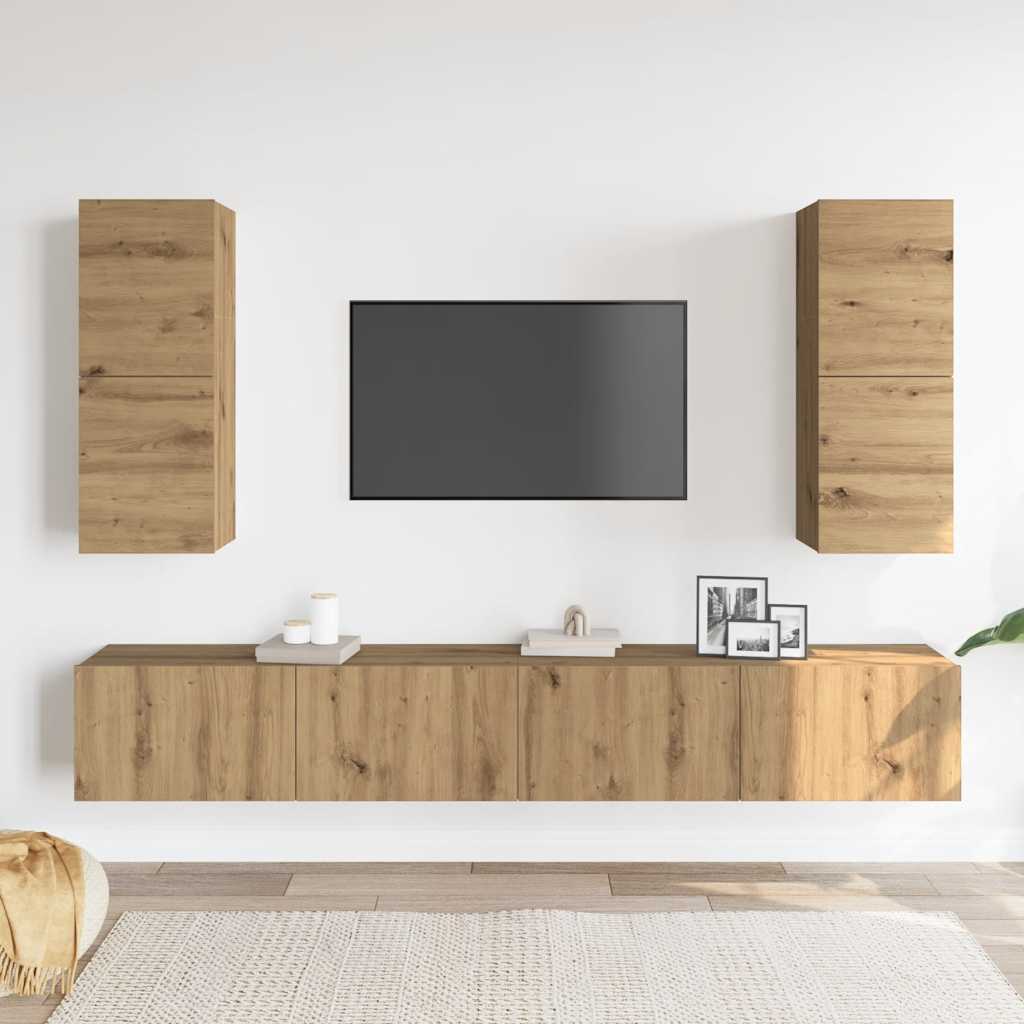4 dalių sieninis televizoriaus spintelės komplektas Artisan Oak