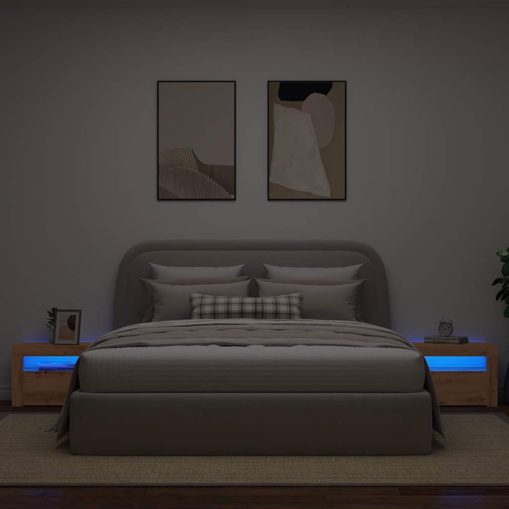 Spintelės prie lovos 2 vnt su šviesos diodais Artisan Oak