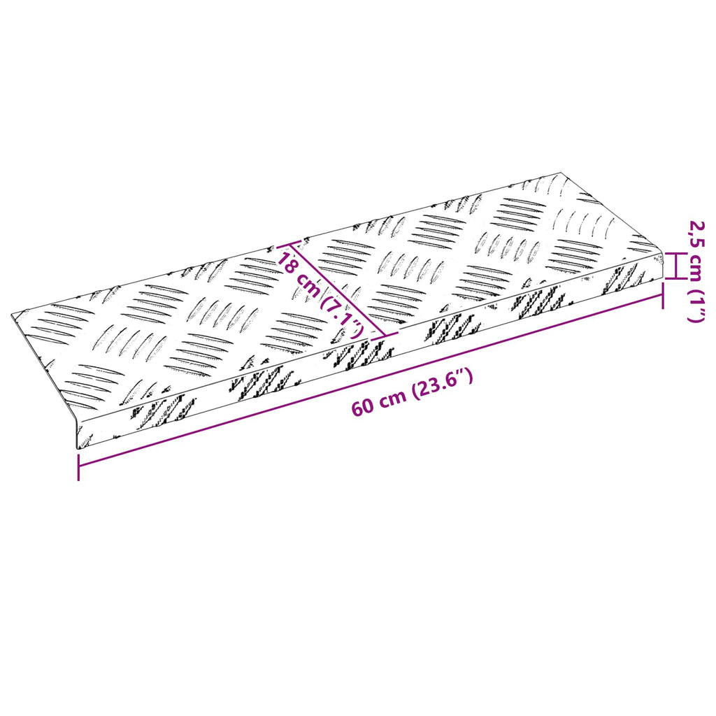 Laiptų danga Stačiakampio 5 pcs Sidabro 60 x 18 cm Aliuminis