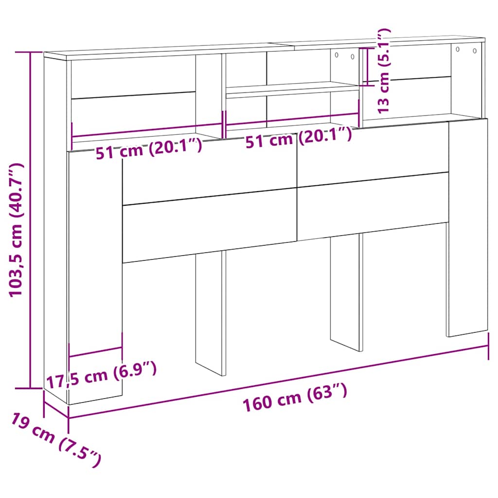Galvūgalio spintelė Juodas ąžuolas 160 x 19 x 103,5 cm