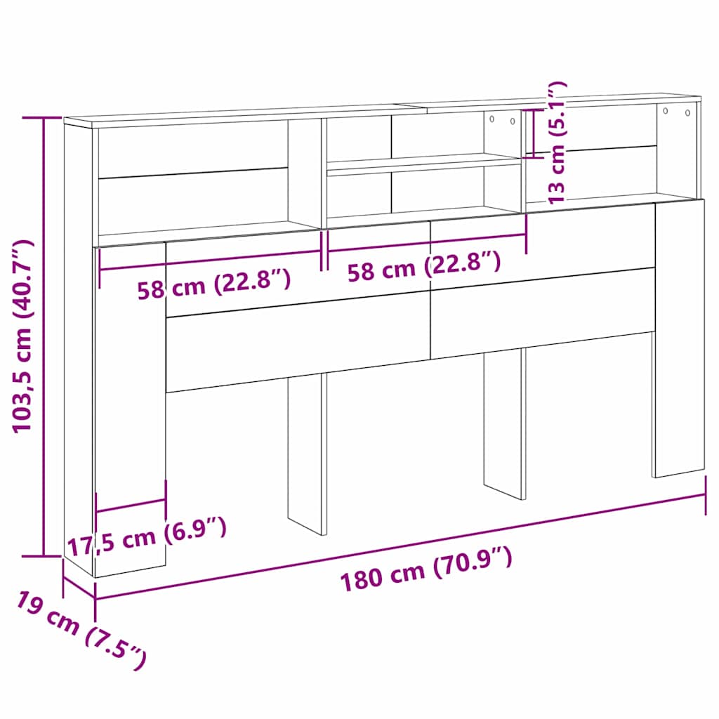 Galvūgalio spintelė Juodas ąžuolas 180 x 19 x 103,5 cm