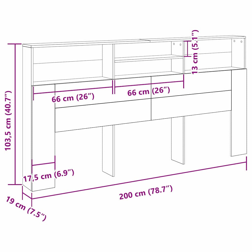 Galvūgalio spintelė Juodas ąžuolas 200 x 19 x 103,5 cm