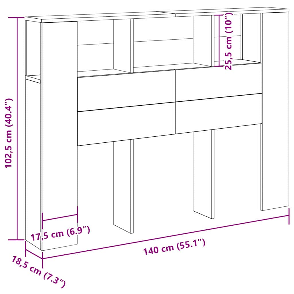 Galvūgalio spintelė Juodas ąžuolas 140 x 19 x 104,5 cm