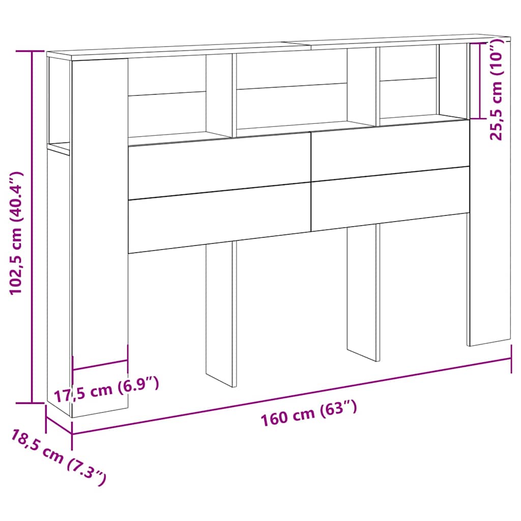 Galvūgalio spintelė Juodas ąžuolas 160 x 19 x 104,5 cm