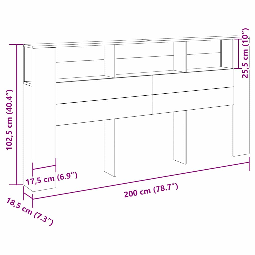 Galvūgalio spintelė Juodas ąžuolas 200 x 18.5 x 102.5 cm