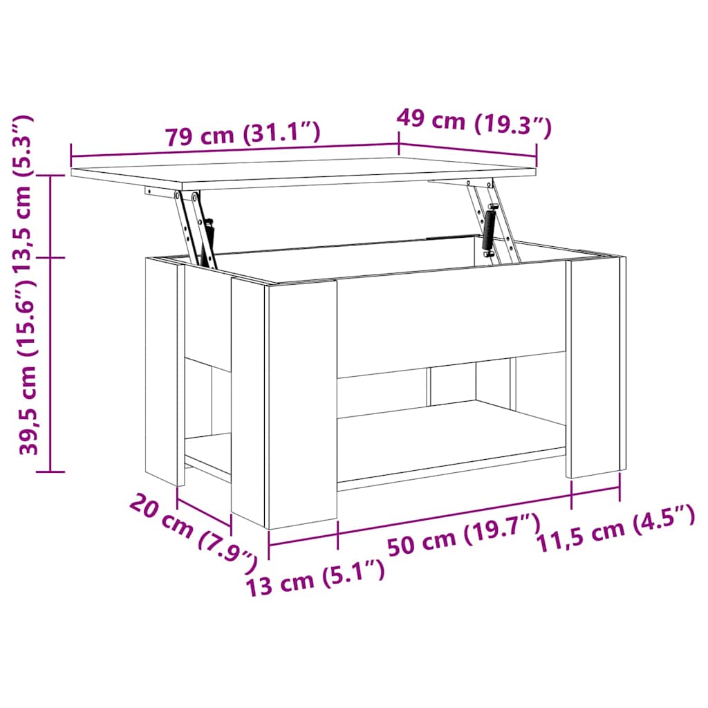 Kavos staliukas Juodas ąžuolas 79 x 49 x 41 cm Apdirbta mediena