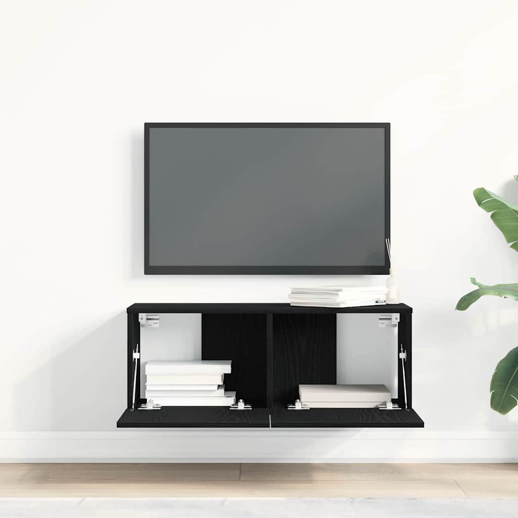 Televizoriaus spintelė 2 pcs Juodas ąžuolas 80 x 30 x 30 cm