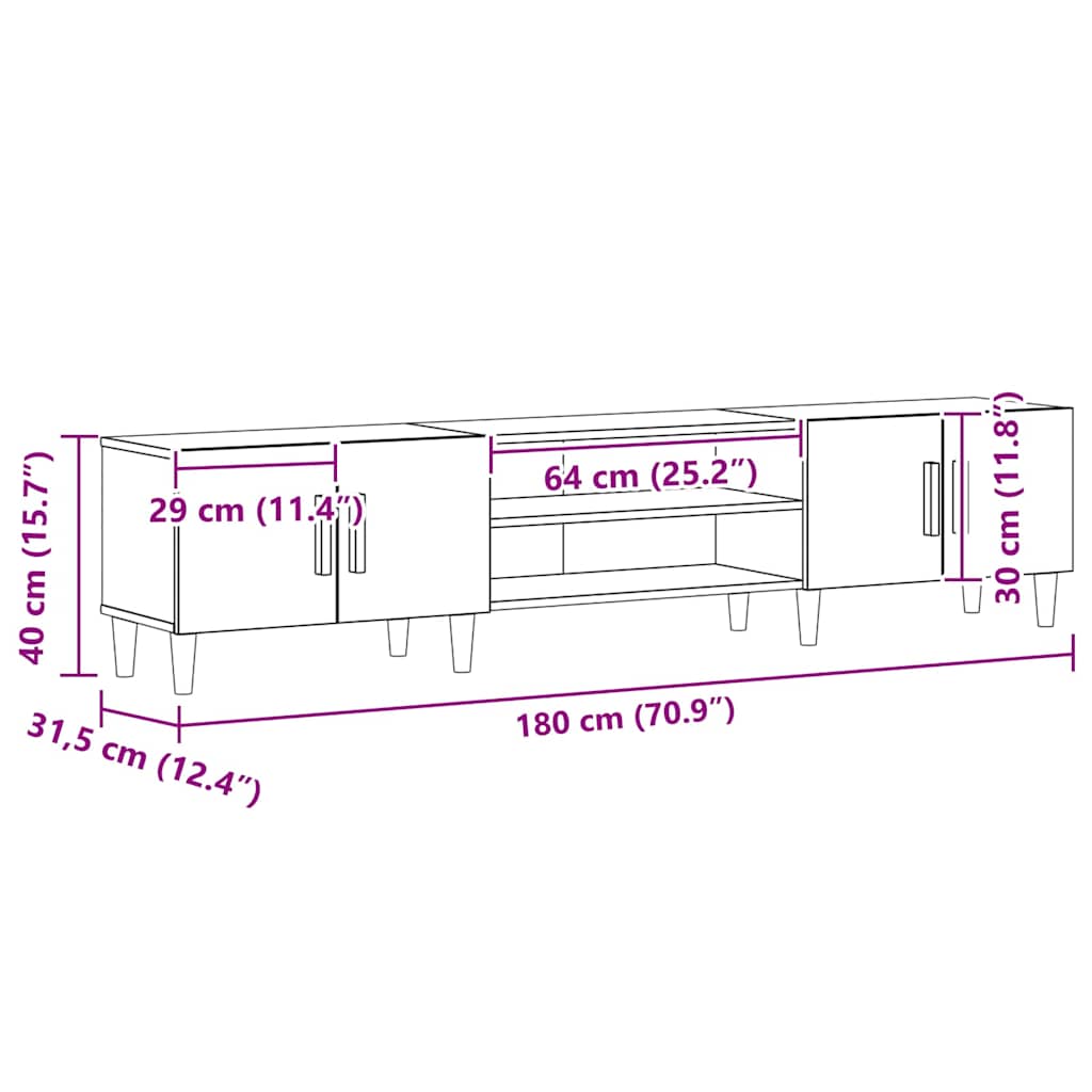 Televizoriaus spintelė Juodas ąžuolas 180 x 31,5 x 40 cm