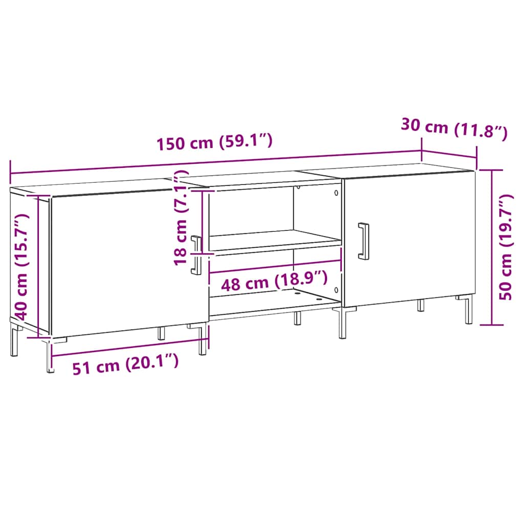 TV spintelių komplektas Juodas ąžuolas 150 x 30 x 50 cm