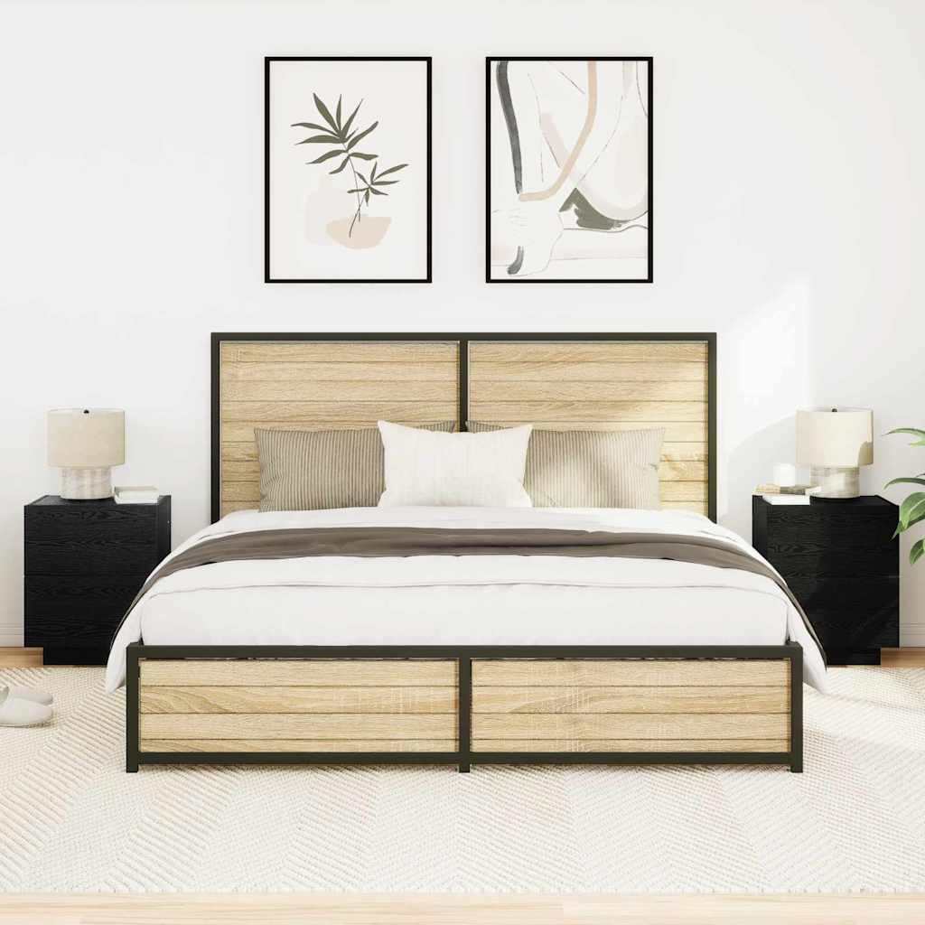 Šalia lovos spintelė su 2 pcs Juodas ąžuolas 45 x 40 x 55 cm