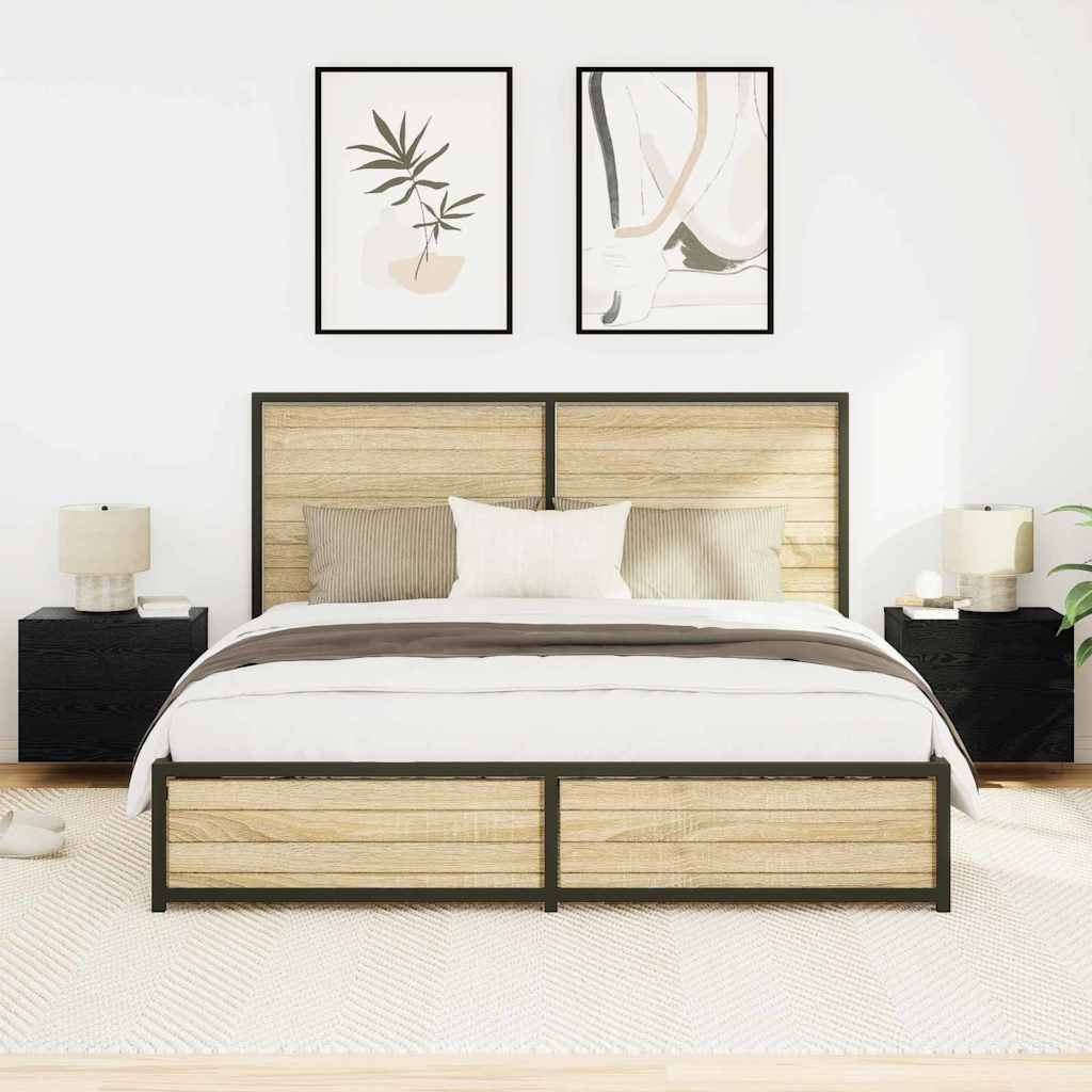 Sieninis naktinis staliukas 2 pcs juoda ąžuolo 50 x 39 x 41 cm