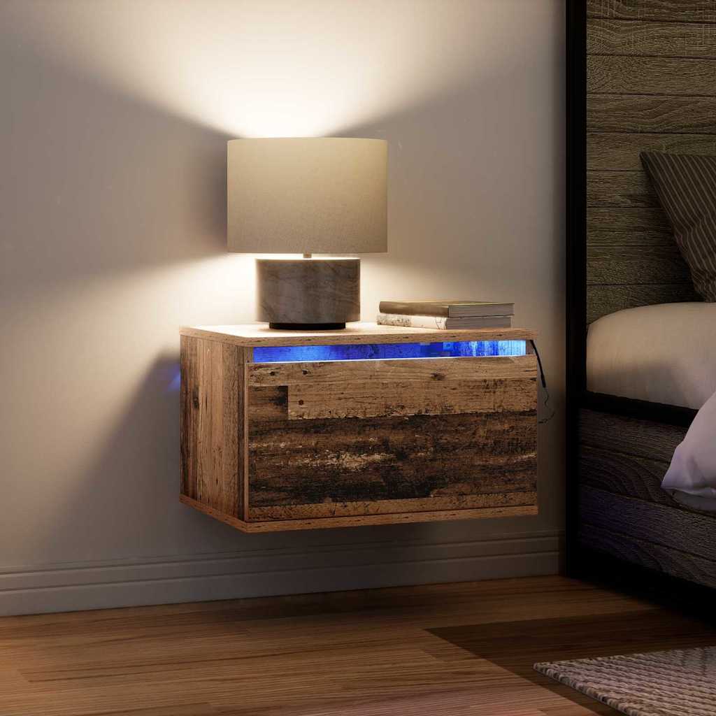 Sieninis naktinis staliukas su stalčių 2 pcs Senovinis medis