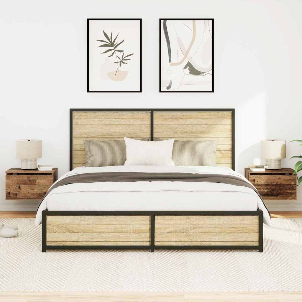 Sieninis naktinis staliukas su stalčių 2 pcs Senovinis medis