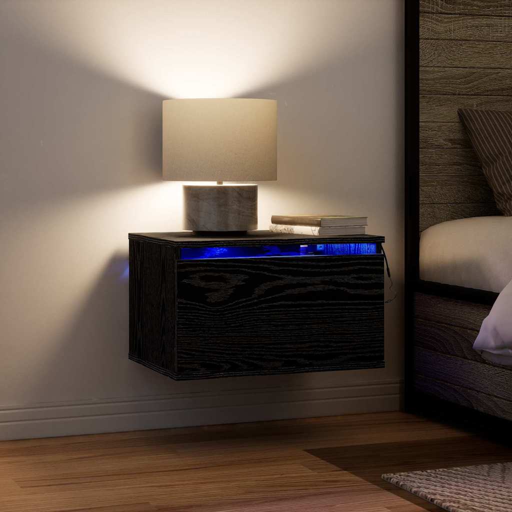 Sieninis naktinis staliukas su stalčių su 2 pcs Juodas ąžuolas