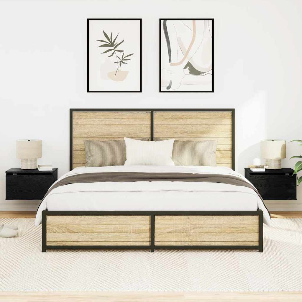 Sieninis naktinis staliukas su stalčių su 2 pcs Juodas ąžuolas