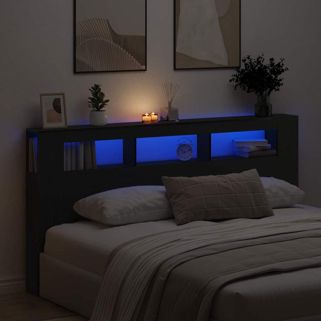 LED galvūgalis su lentyna Juodas ąžuolas 200 x 18,5 x 103,5 cm