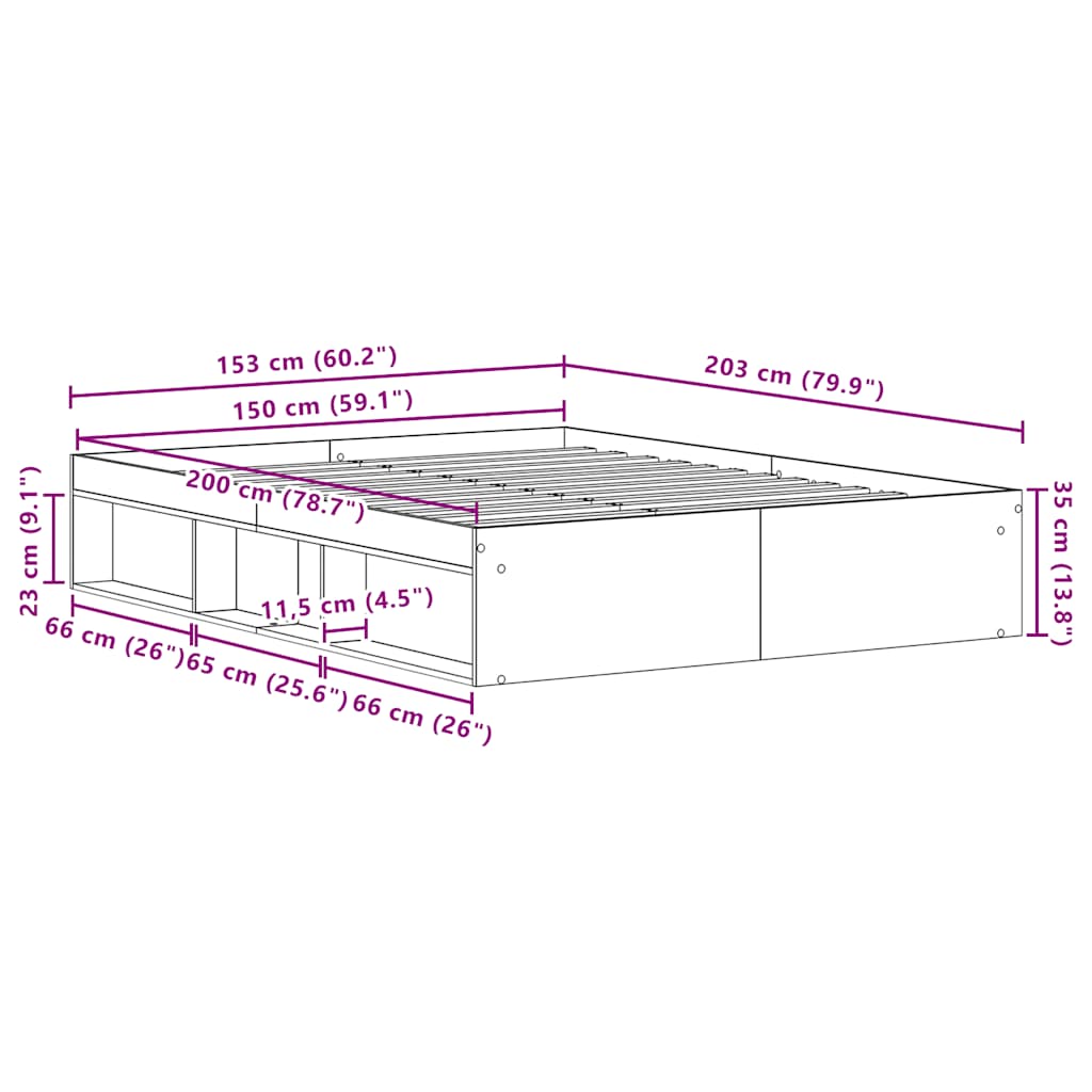 Lovos rėmas be čiužinio, artisano ąžuolo, 150x200 cm