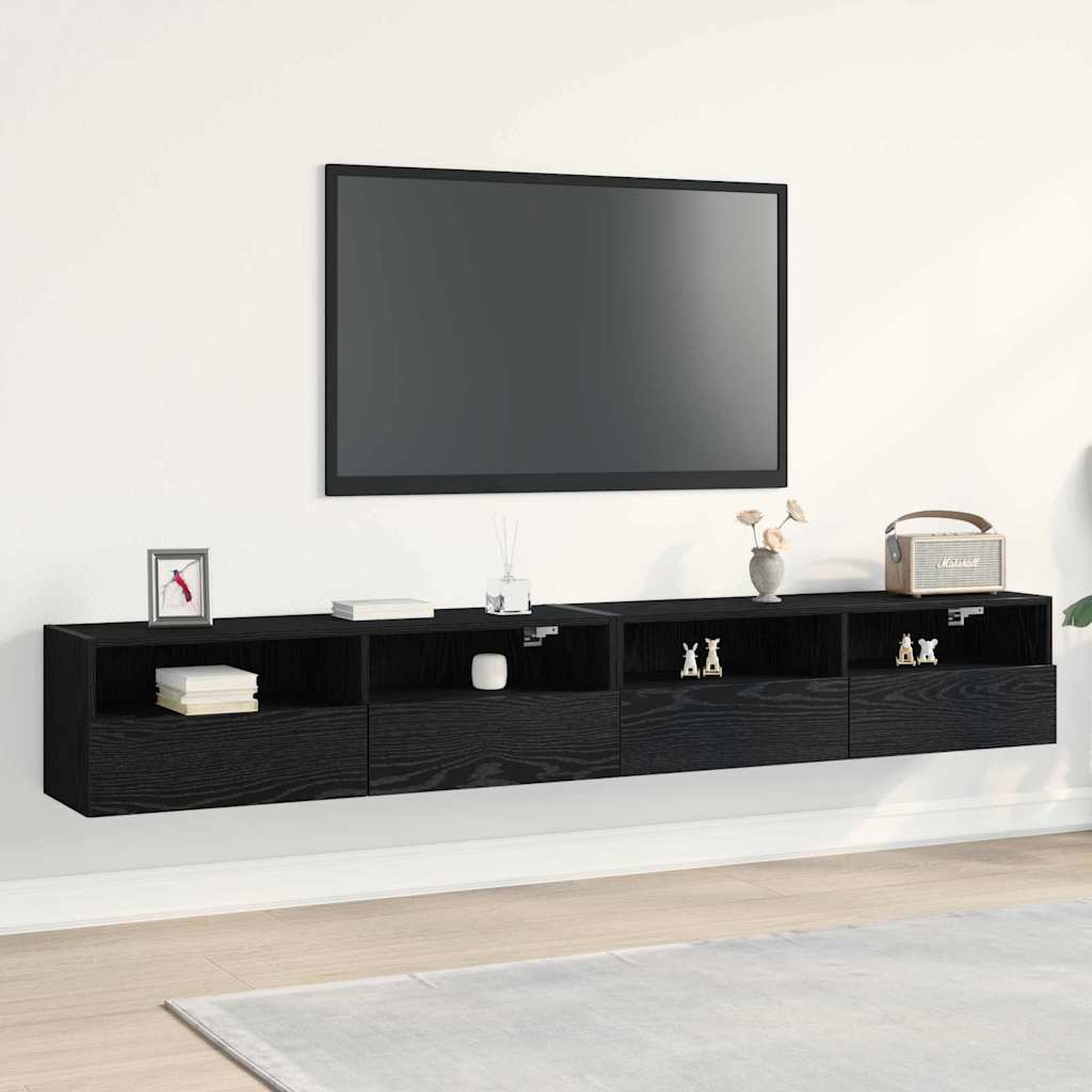 TV sieninė spintelė 2 pcs juoda ąžuolo 100 x 30 x 30 cm