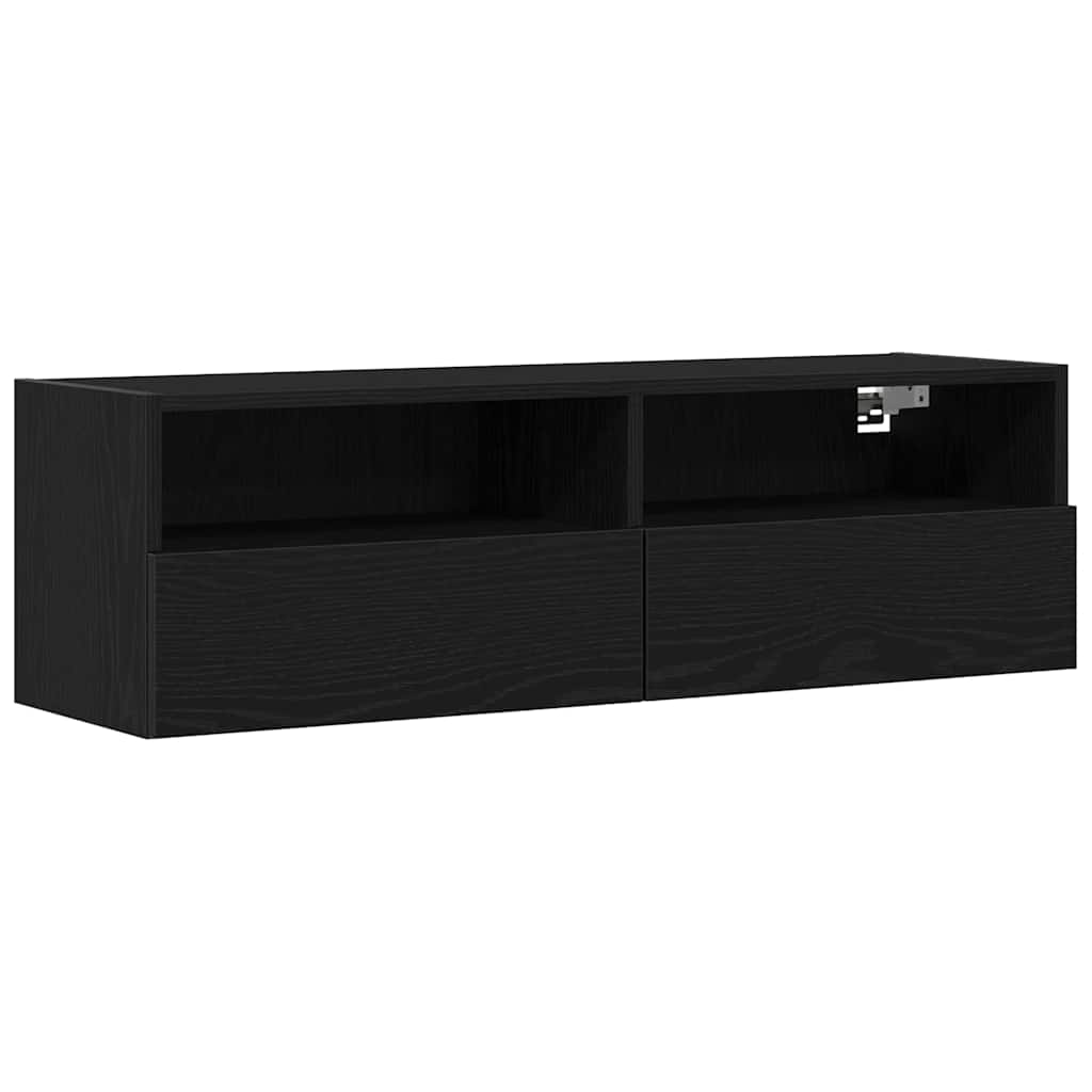 TV sieninė spintelė 2 pcs juoda ąžuolo 100 x 30 x 30 cm
