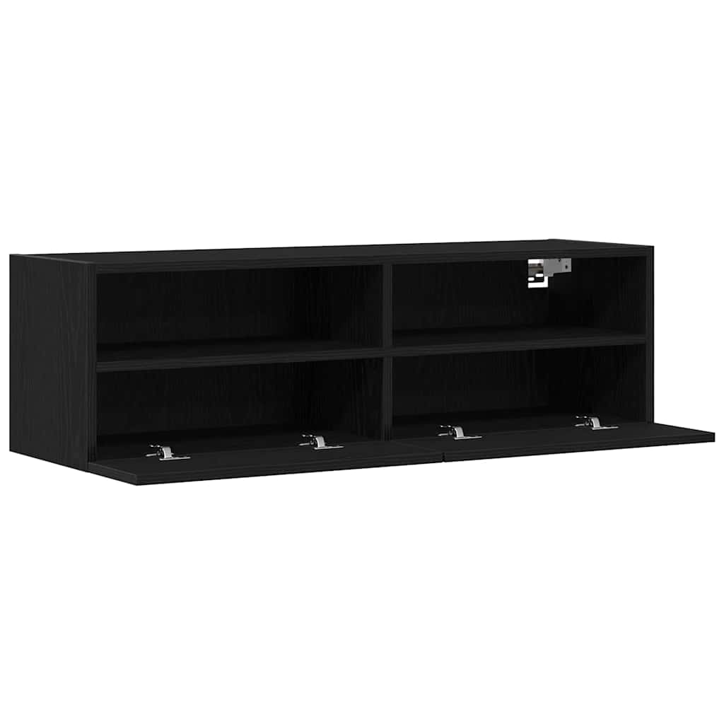 TV sieninė spintelė 2 pcs juoda ąžuolo 100 x 30 x 30 cm