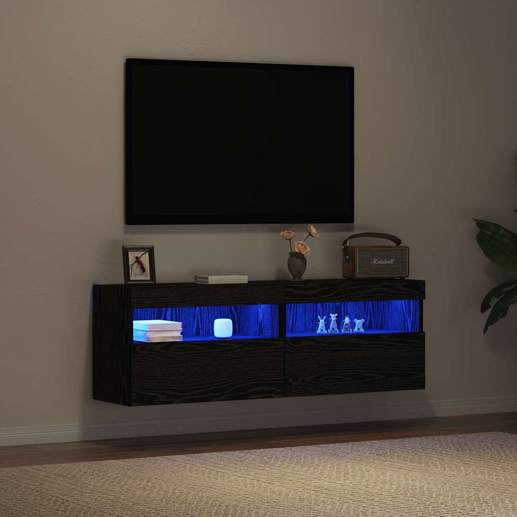 TV sieninė spintelė juoda ąžuolo 60 x 30 x 40 cm